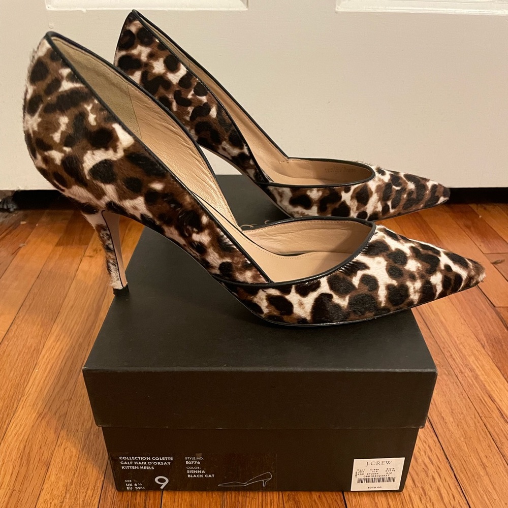 J.Crew calf hair leopard print heels.